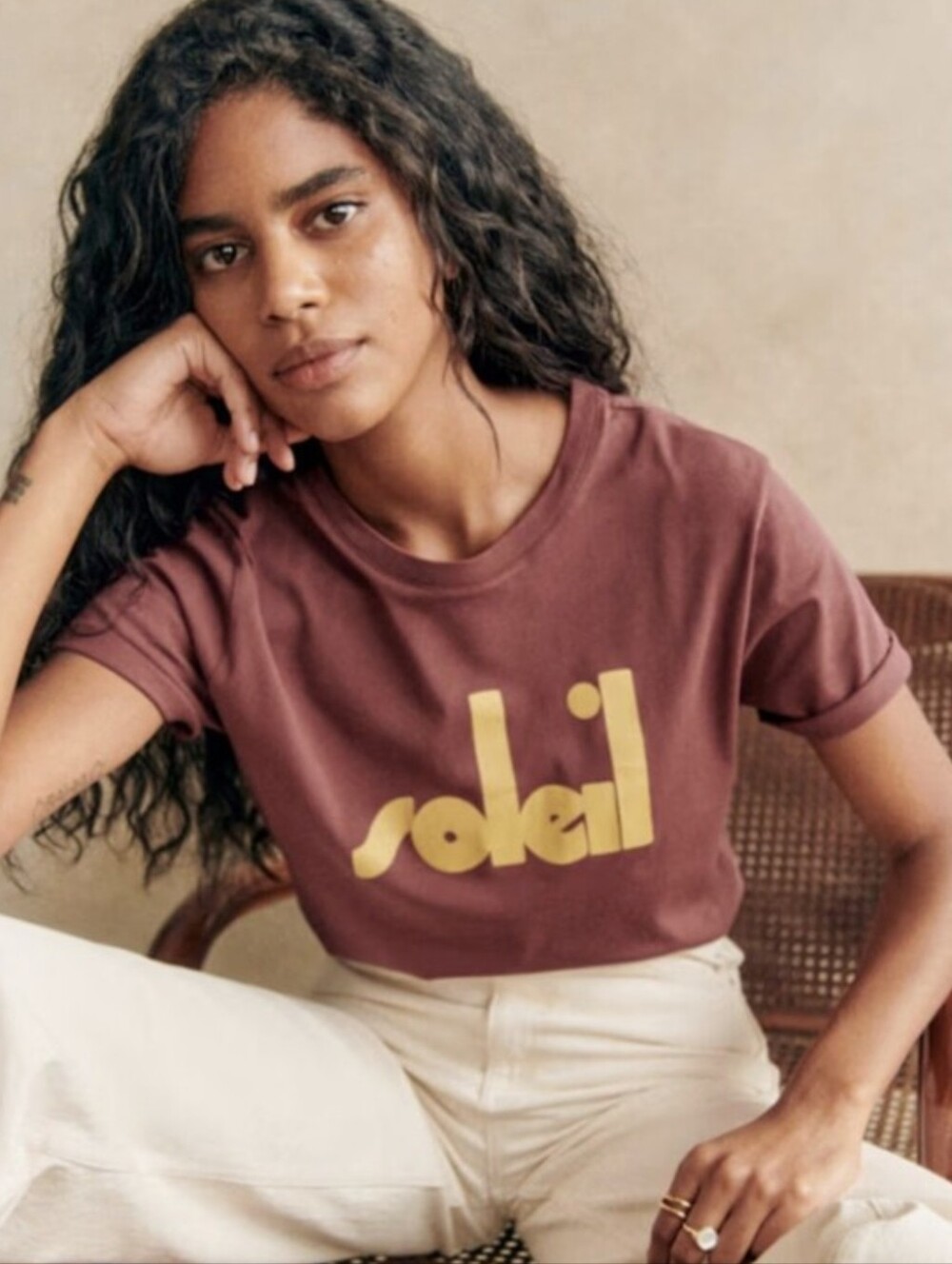 Sezane Soleil T Shirt Brown Small NWOT
